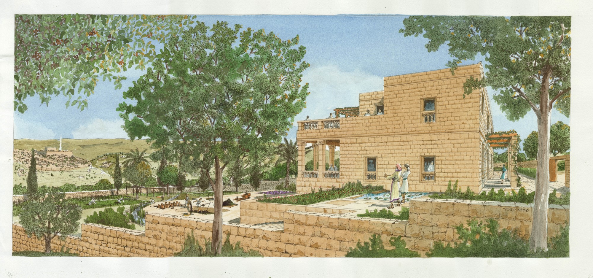 Visualization of the royal mansion from the end of the First Temple period. Illustration: Shalom Kevler