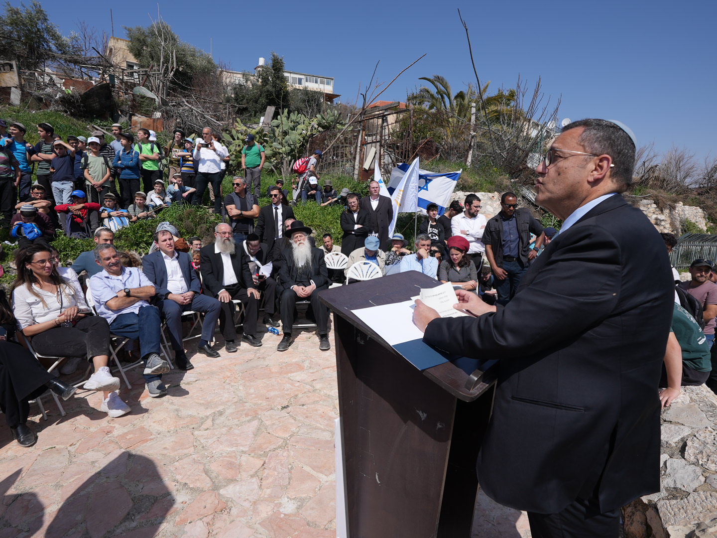 The state-sponsored memorial ceremony in the presence of the minister of Jerusalem affairs and heritage, the mayor of Jerusalem and the director of the Elad association. Photo: Gil Mezuman, City of David